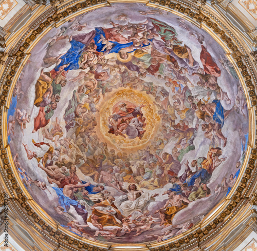 NAPLES, ITALY - APRIL 22, 2023: The central fresco in the Dome of the Royal Chapel of the Treasure of St. Januarius in Cathedral by  Domenichino and Giovanni Lanfranco (1631 - 1643). photo