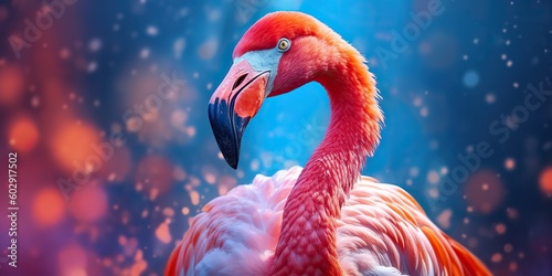 AI Generated. AI Generative. Pink color cute flamingo bird. Vacation rest party vibe.Graphic Art