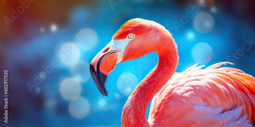 AI Generated. AI Generative. Pink color cute flamingo bird. Vacation rest party vibe.Graphic Art