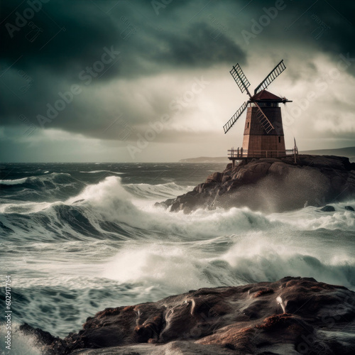 old windmill in the sea