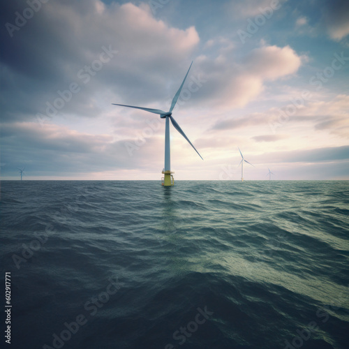 windturbine in a rough sea with big waves