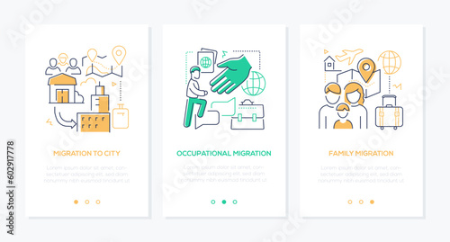 Migration to city - line design style banners set