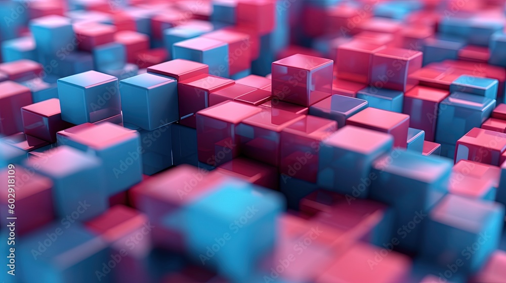 3d rendering of abstract background with cubes in blue and pink colors.Generative Ai