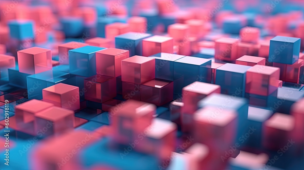 Fototapeta premium 3d rendering of abstract background with cubes in blue and pink colors.Generative Ai