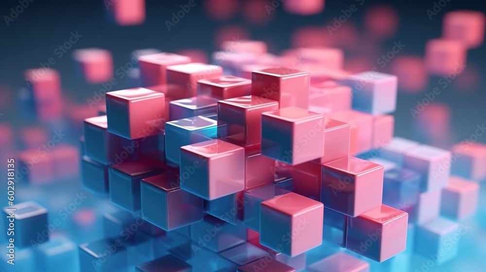 3d rendering of abstract background with cubes in blue and pink colors.Generative Ai 3d rendering of abstract background with cubes in blue and pink colors.Generative Ai
