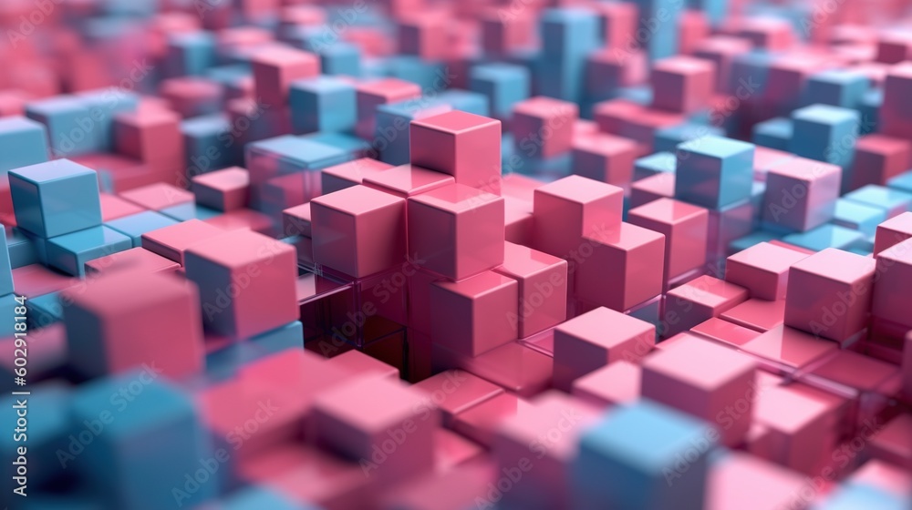 3d rendering of abstract background with cubes in blue and pink colors.Generative Ai 3d rendering of abstract background with cubes in blue and pink colors.Generative Ai