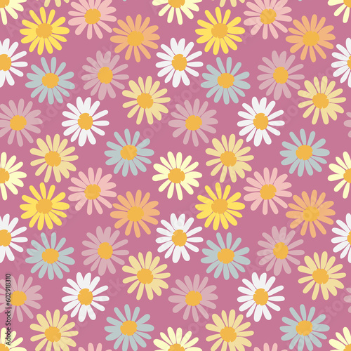 Seamless daisies pattern, Garden endless print, Summer blossom background, Flower wallpaper, Groovy daisy backdrop, Trendy floral design