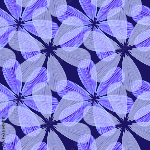 Vector seamless floral monochrome background of abstract blue purple petals pattern for fabric design