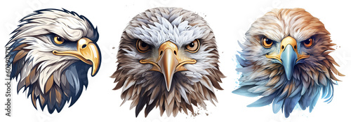 illustration of a powerful, majestic eagle head on transparent background