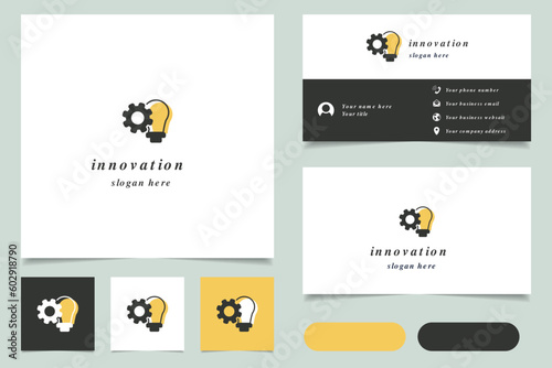 Innovation logo design with editable slogan. Branding book and business card template.
