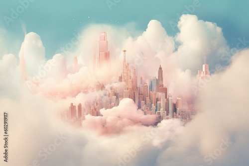 Ai generated image of city in the clouds