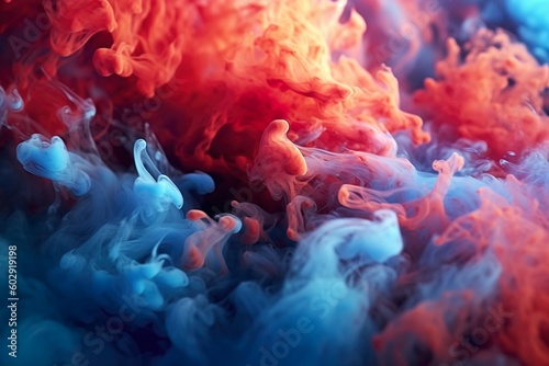 Ai generated image of smoke in color blue and red