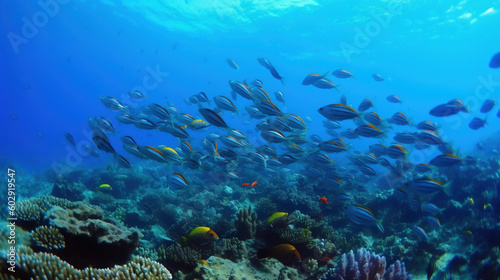 Underwater coral reef landscape with colorful fish. IA Generative © Rafa Fernandez