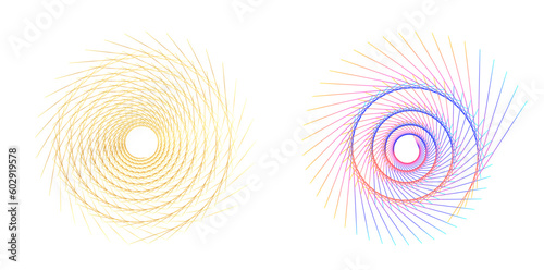 Set design element circle. Isolated bold vector colors golden ring from. Abstract glow wavy stripes of many glittering swirl created using Blend Tool. Vector illustration EPS10 for your presentation