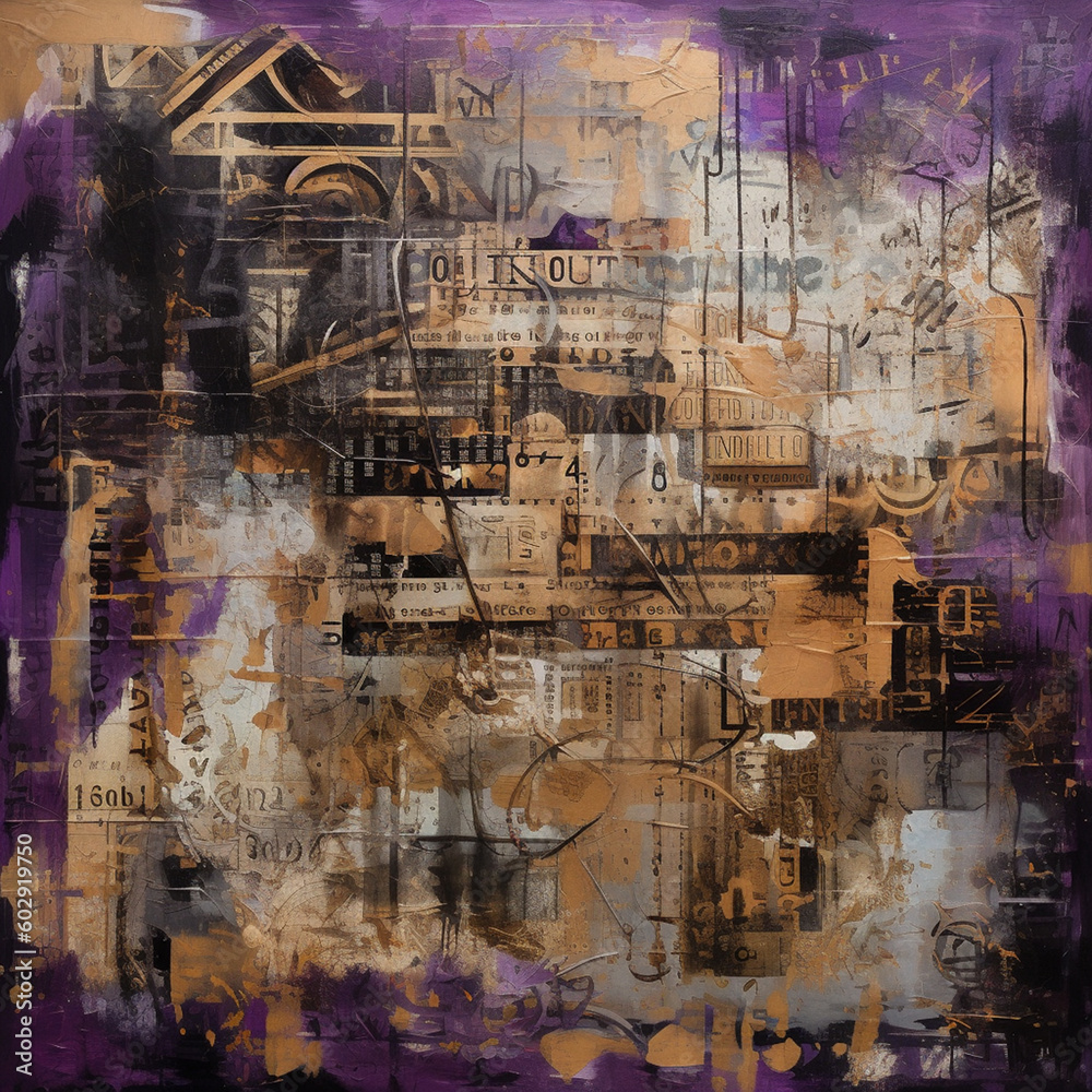 Layers of Time and Texture A Captivating Industrial Chic Artwork with Collages and Paint on a Large Canvas in Purple and Sepia AI generated Layers of Time and Texture A Captivating Industrial Chic Artwork with Collages and Paint on a Large Canvas in Purple and Sepia AI generated