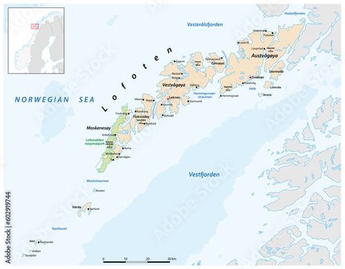 Vector map of the Norwegian archipelago Lofoten