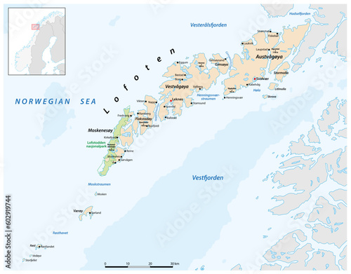 Obraz na płótnie Vector map of the Norwegian archipelago Lofoten w salonie