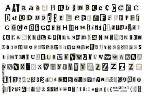 Fototapete Ransom Gray Note English Font Alphabet Cut out vector Letters