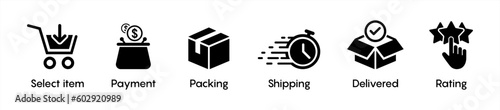 click and collect order, icon, delivery truck, delivery services steps, receive order in pick up point, e-commerce business concept, vector illustration 10 eps.