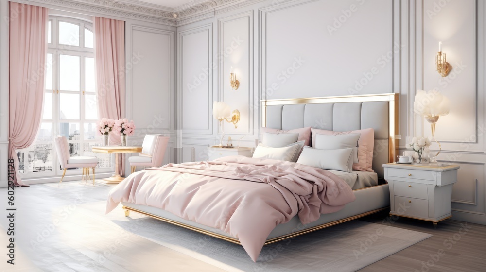 Luxury bedroom made with generative ai - obrazy, fototapety, plakaty 
