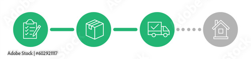 Order delivery status, post parcel package tracking vector icons. Order parcel processing bar, ship, in transit and delivery signs for express courier delivery app and web flat simple icons 10 eps.