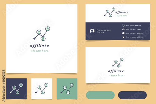Affiliate logo design with editable slogan. Branding book and business card template.