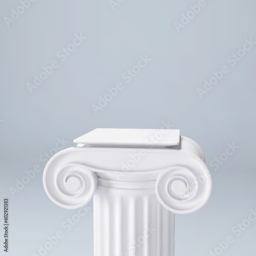Podium for presenting products column of the Ionic order on a light gray background