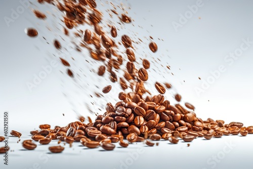 Ai generated image of coffee beans flying over white Generative AI