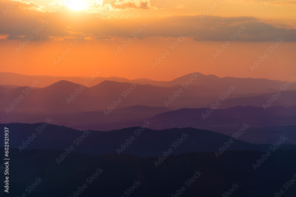 Beautiful Landscape in the Mountain at Sunset. Vitosha Mountain in Bulgaria 