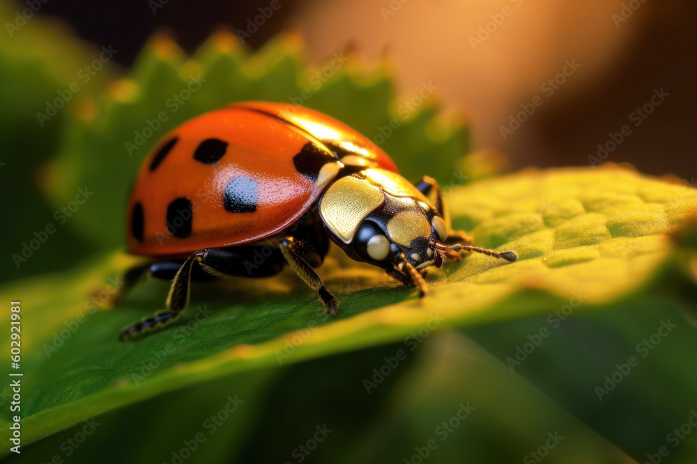 Ladybug beetle close up on top of a leaf generative ai Ladybug beetle close up on top of a leaf generative ai