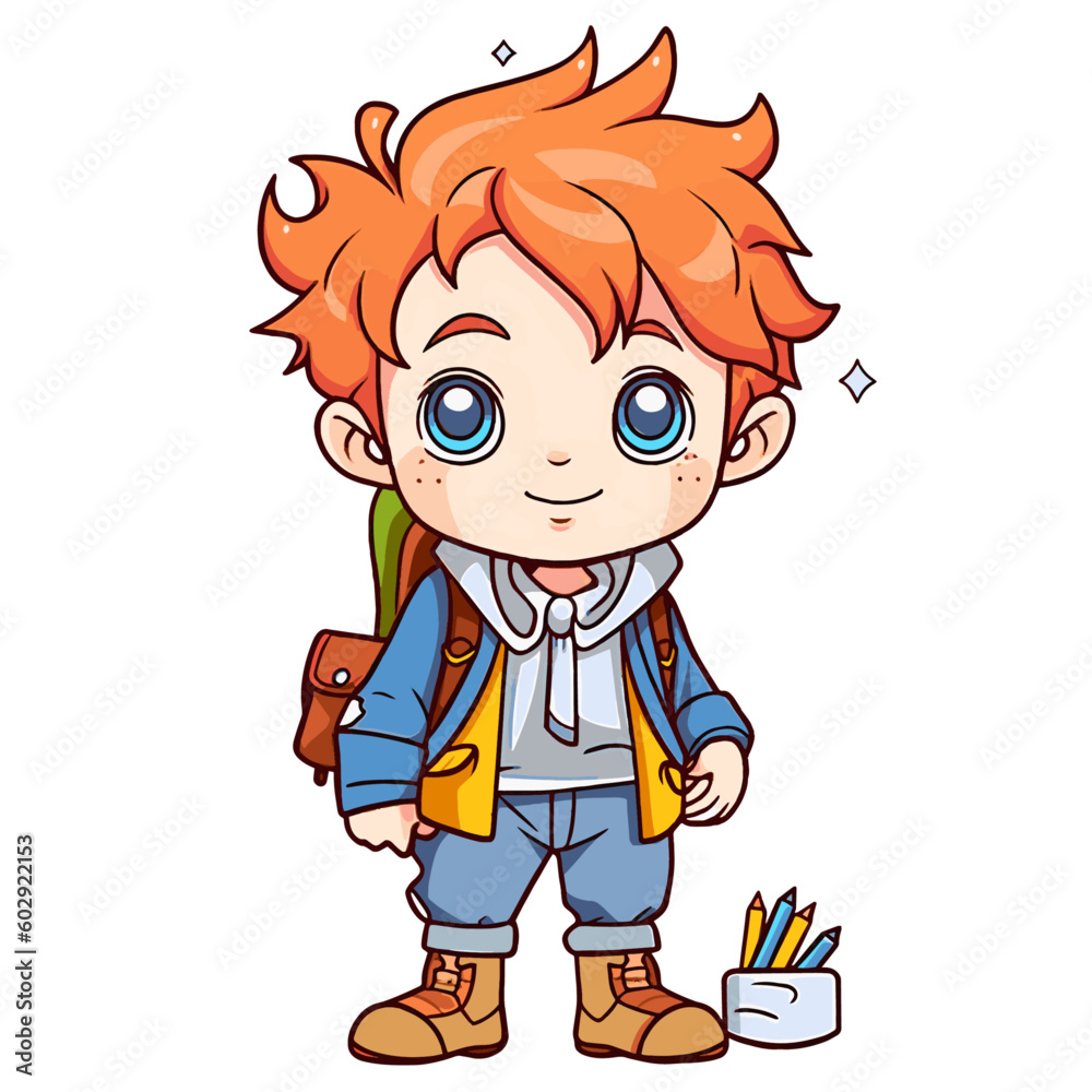 vector drawing of a cartoon schoolboy with a smile vector drawing of a cartoon schoolboy with a smile