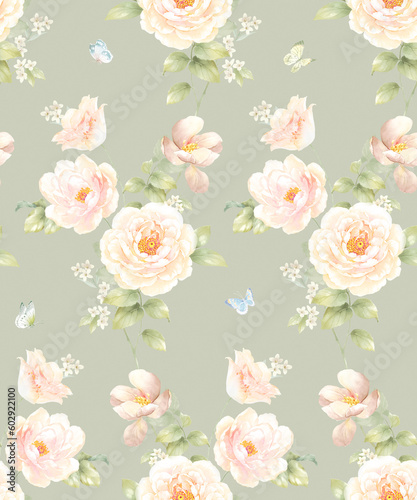 Classic Popular Flower Seamless pattern background.Perfect for wallpaper, fabric design, wrapping paper, surface textures, digital paper. © ZWM