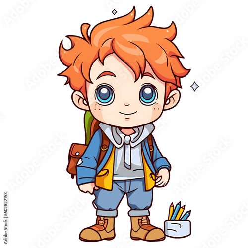 vector drawing of a cartoon schoolboy with a smile