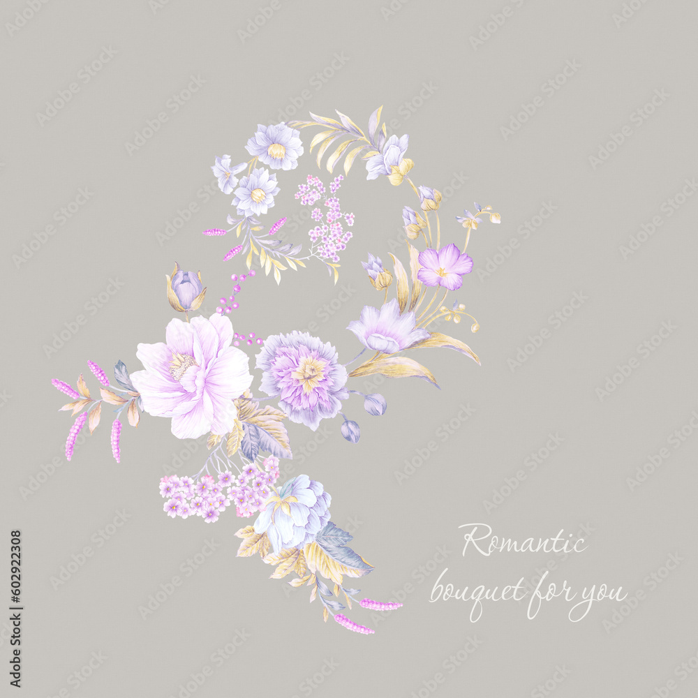 Fototapeta premium Flowers watercolor illustration.Manual composition.Big Set watercolor elements，Design for textile, wallpapers，Element for design,Greeting card 