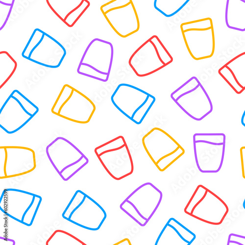 Seamless pattern with colorful outline water glass