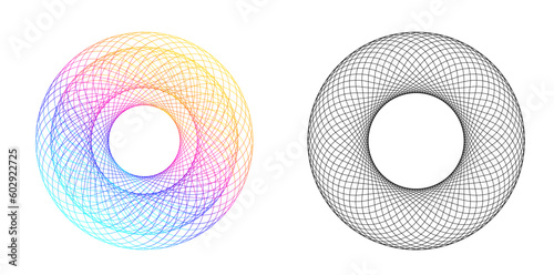 Set design element circle. Isolated bold vector colors golden ring from. Abstract glow wavy stripes of many glittering swirl created using Blend Tool. Vector illustration EPS10 for your presentation