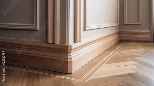 Foto house detail design wooden floor and wall moulding treatment detail daytime, ima