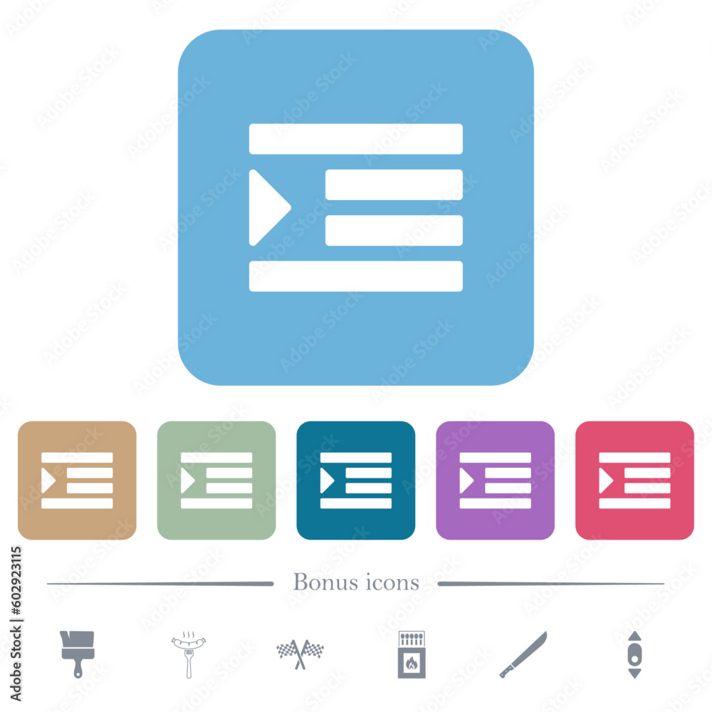 Increase text indentation flat icons on color rounded square backgrounds Increase text indentation flat icons on color rounded square backgrounds
