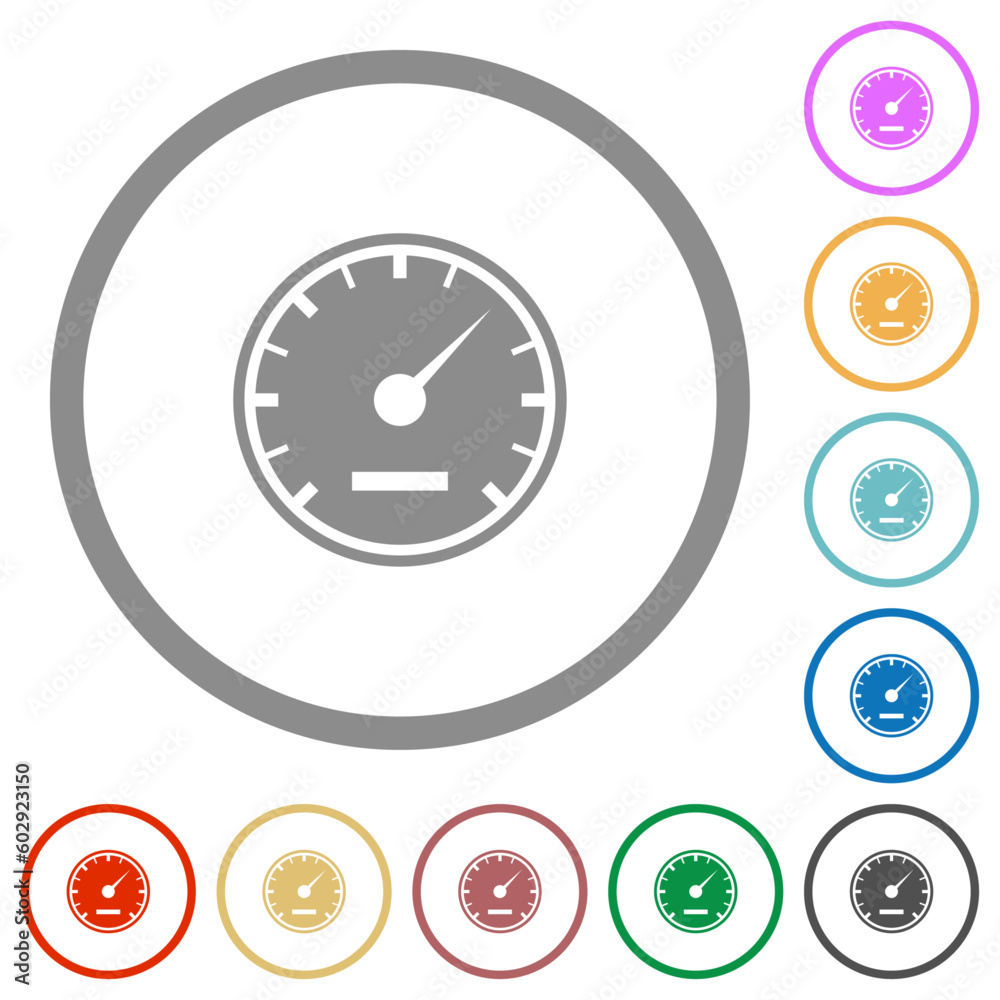 Speedometer solid flat icons with outlines Speedometer solid flat icons with outlines
