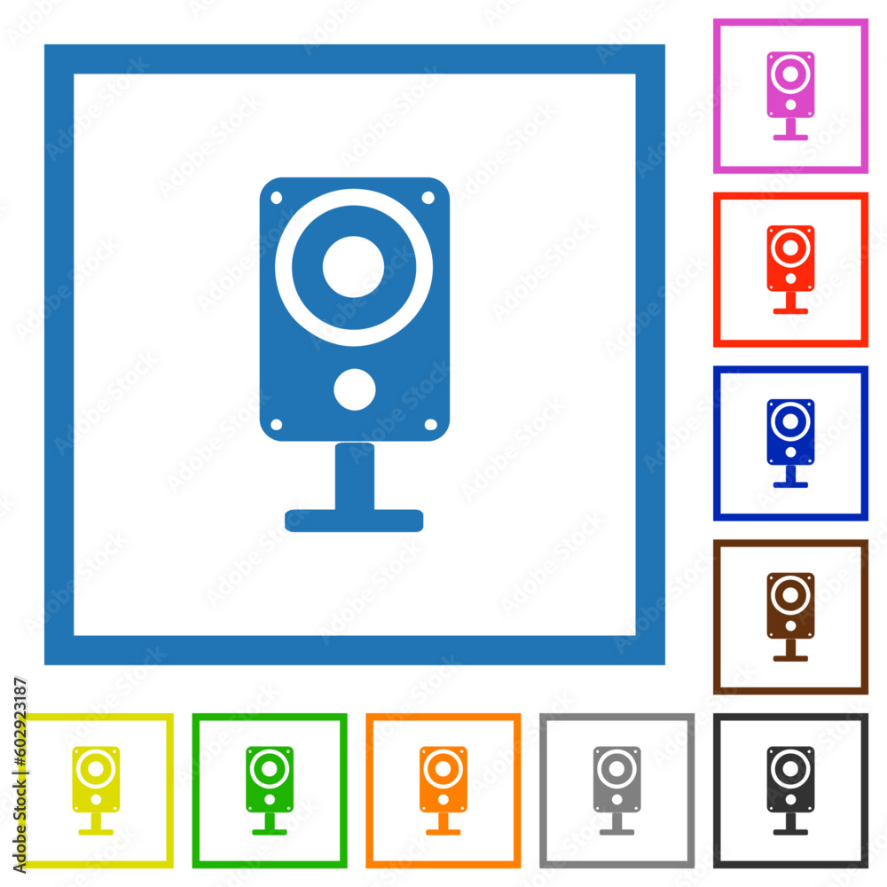 Music speaker flat framed icons Music speaker flat framed icons