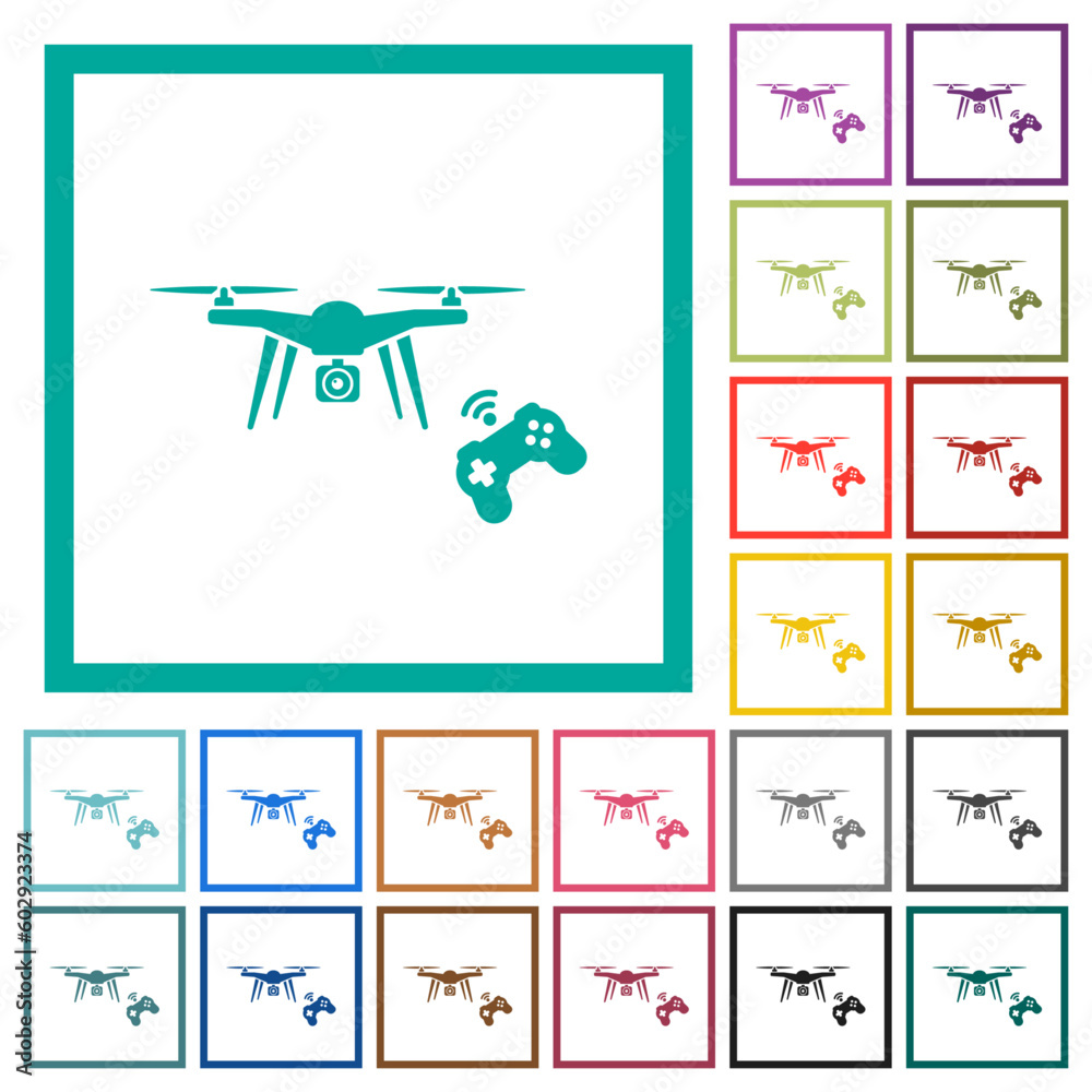 Drone controlling flat color icons with quadrant frames Drone controlling flat color icons with quadrant frames