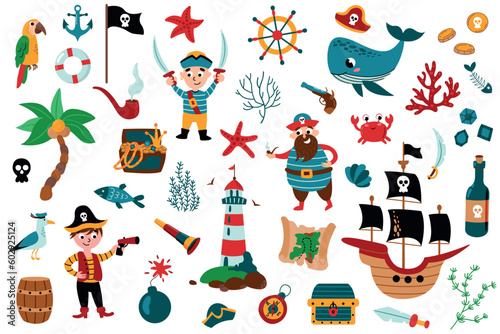 Pirate set. Pirate party for Kindergarten Adventure treasure pirates.