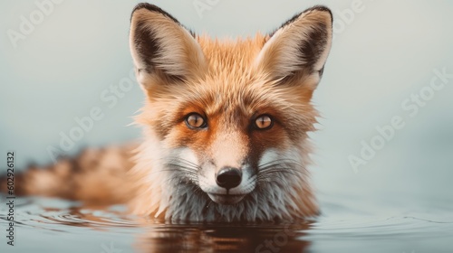 Red fox animal in the water. Outdoor omnivorous mammal in wildlife. Portrait of animal in the nature. Generative AI
