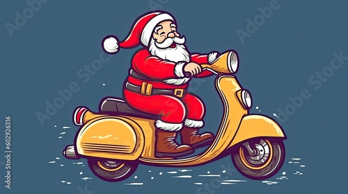 Santa Claus riding a vintage scooter, isolated on white background. Generative AI
