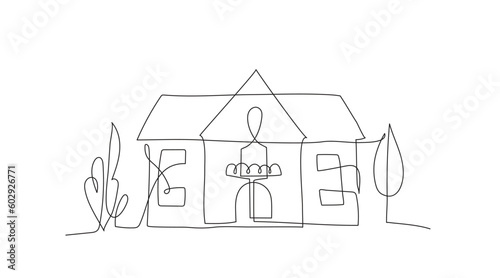 House in continuous line art drawing style vector illustration
