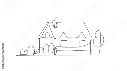 House in continuous line art drawing style vector illustration