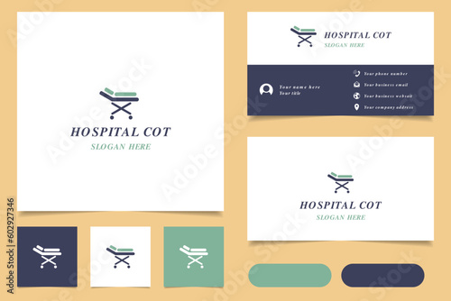 Hospital cot logo design with editable slogan. Branding book and business card template.