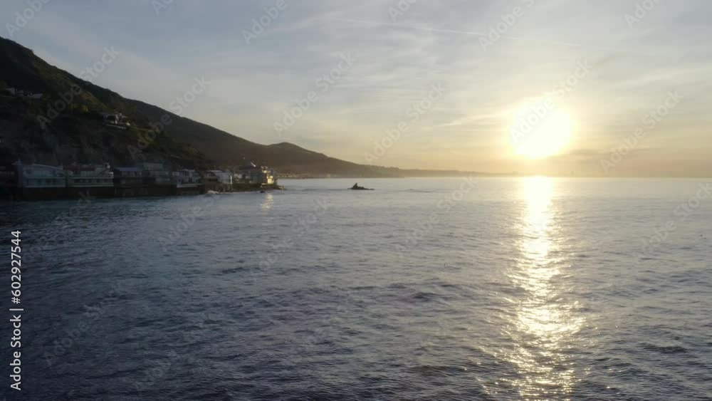 Aerial Drone View of Malibu Big Rock beach at Sunrise Aerial Drone View of Malibu Big Rock beach at Sunrise
