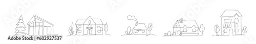 House in continuous line art drawing style vector collection