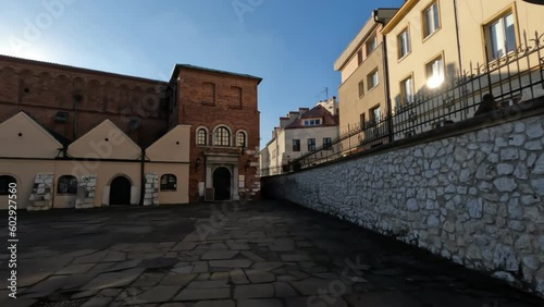 krakow-poland. The old square at the entrance to the ancient synagogue in the Kazimierz neighborhood in Krakow